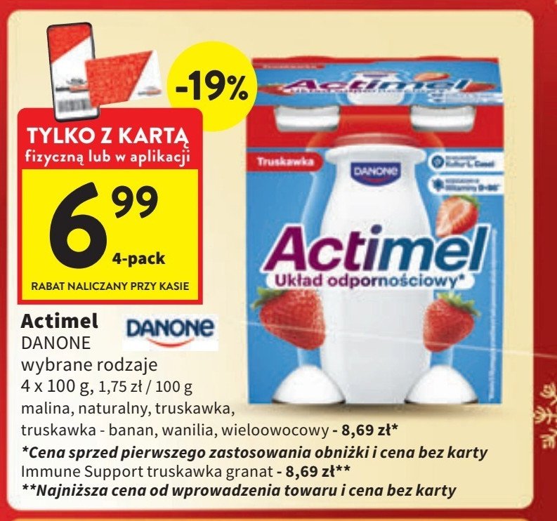 Jogurt wanilia Danone actimel promocja w Intermarche