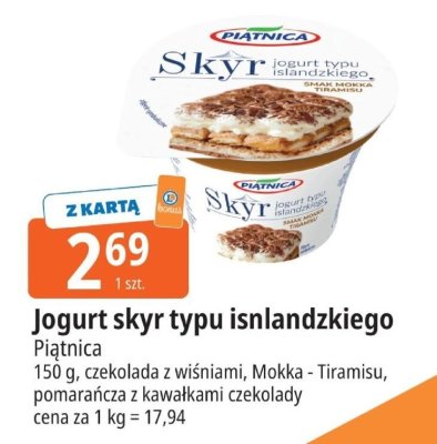 Jogurt skyr typu islandzkiego Mokka - Tiramisu Piątnica promocja w Leclerc