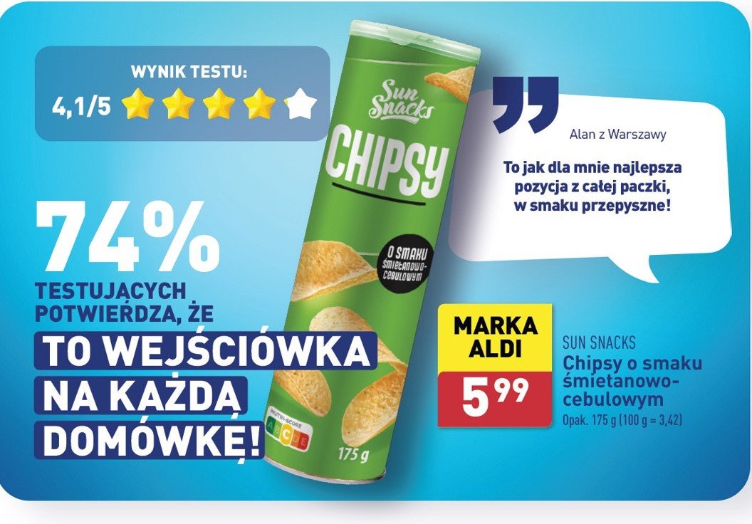 Chipsy śmietankowo-cebulowe SUN SNACKS promocja w Aldi