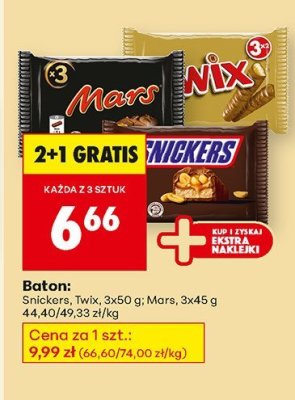 Baton Snickers, Twix, 3x50 g, Mars, 3x45 g promocja w Biedronka