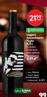 Wino Leggero Appassimento Puglia 0,75l promocja w Żabka
