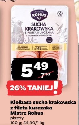 Kiełbasa sucha krakowska z fileta kurczaka, plastry promocja w Netto