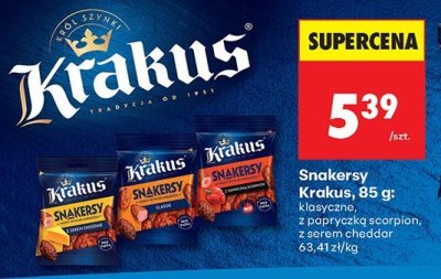 Snakersy Krakus, 85 g: klasyczne, z papryką scorpion, cheddar promocja w Biedronka
