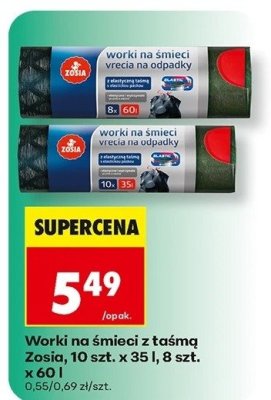 Worki na śmieci z taśmą Zosia, 10 szt. x 35 l, 8 szt. x 60 l promocja w Biedronka