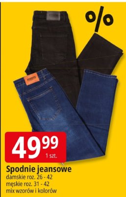 Spodnie jeansowe damskie roz. 26 - 42, męskie roz. 31 - 42 mix wzorów i kolorów promocja w Leclerc