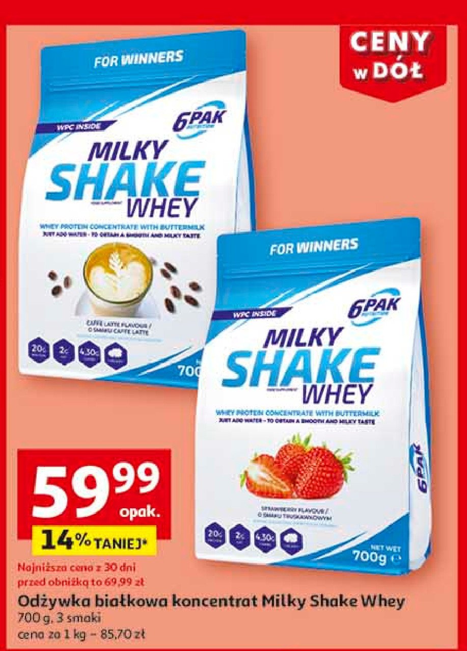 Odżywka białkowa milky shake strawberry 6pak promocja w Auchan