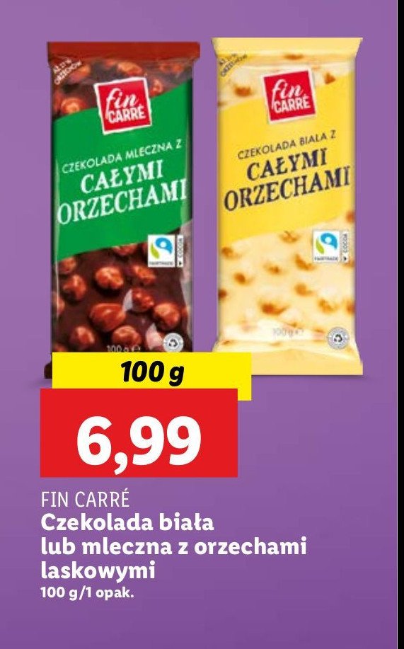 Czekolada biała z całymi orzechami laskowymi Fin carre promocja