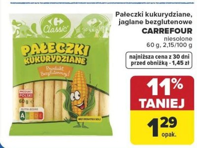Pałeczki kukurydziane, jaglane bezglutenowe niesolone Carrefour Classic promocja w Carrefour Market