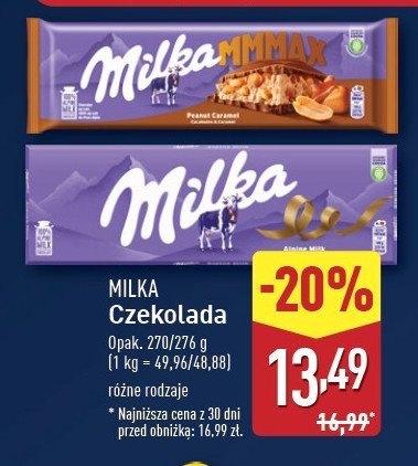 Czekolada mleczna Milka alpenmilch promocja w Aldi