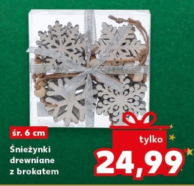 Śnieżynki drewniane z brokatem śr. 6 cm promocja w Kaufland