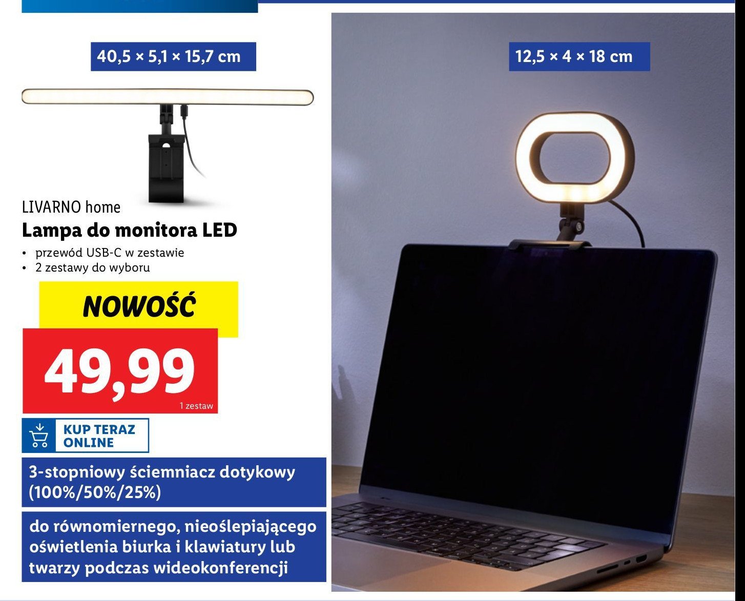 Lampa do monitora led 40.5 x 5.1 x 15.7 cm LIVARNO HOME promocja w Lidl