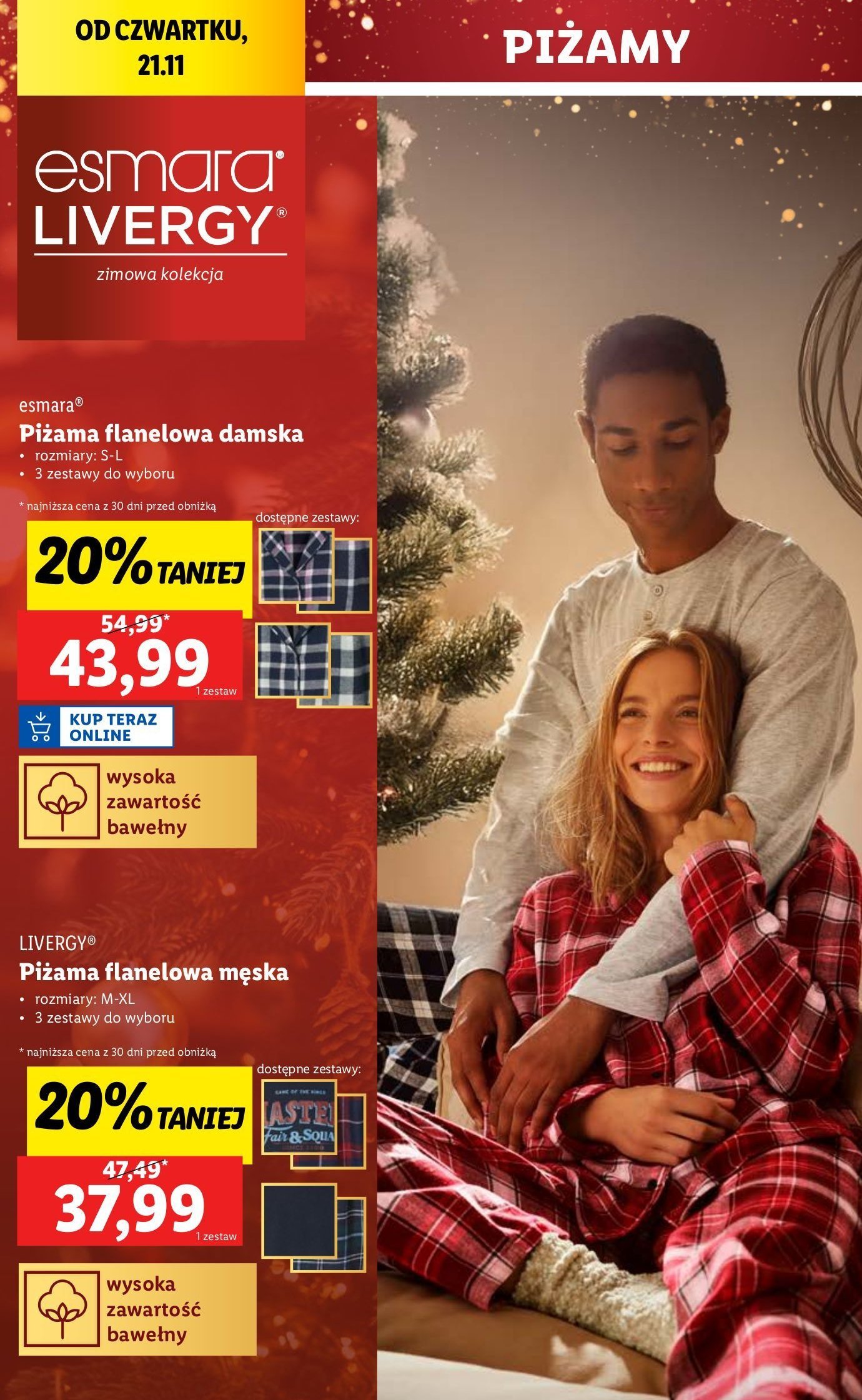 Piżama damska z flaneli Esmara promocja w Lidl