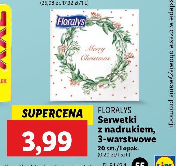 Serwetki z motywem bożonarodzeniowym 33 x 33 cm Floralys promocja w Lidl