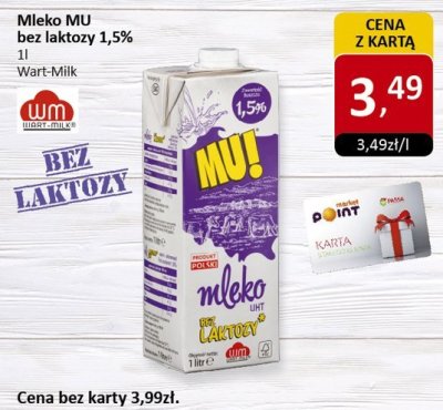Mleko MU bez laktozy 1,5% Wart-Milk promocja w Market Point