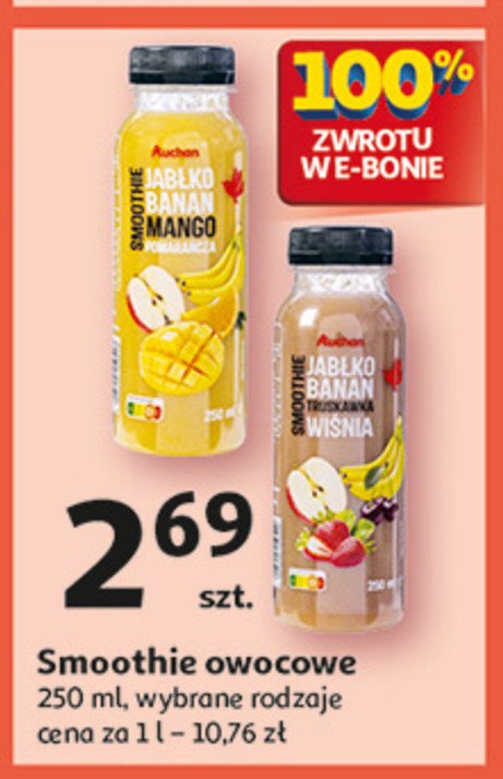 Smoothie jabłko-banan-truskawka-wiśnia Auchan promocja