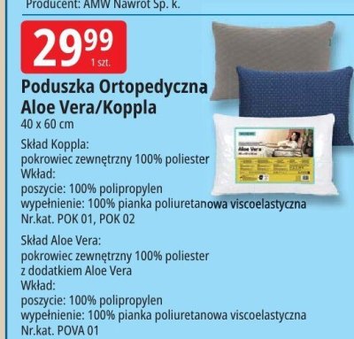 Poduszka Ortopedyczna Aloe Vera/Koppla promocja w Leclerc