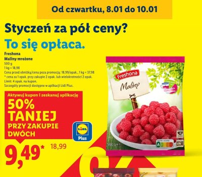 Maliny mrożone Freshona promocja w Lidl