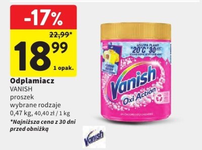 Odplamiacz VANISH proszek wybrane rodzaje 0,47 kg promocja w Intermarche