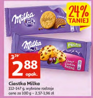 Ciastka z czekoladą i rodzynkami Milka pieguski promocja