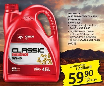 Olej silnikowy Orlen Oil Classic Synthetic 5W-40 4,5 L promocja w Selgros