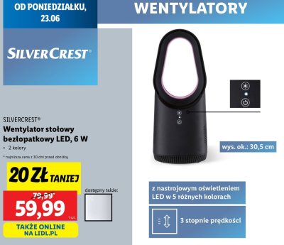 Wentylator stołowy bezłopatkowy led 6w Silvercrest promocja