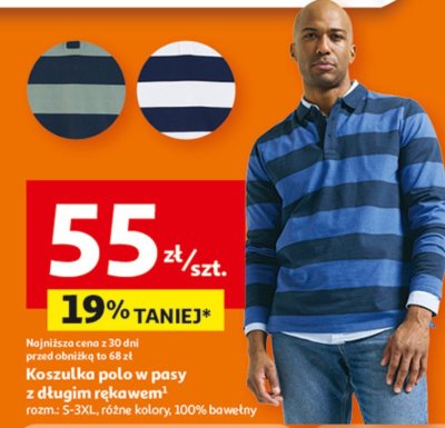 Koszulka polo w pasy z długim rękawem promocja w Auchan