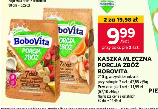 Kaszka mleczna 7 zbóż truskawka-banan Bobovita porcja zbóż promocja w Stokrotka