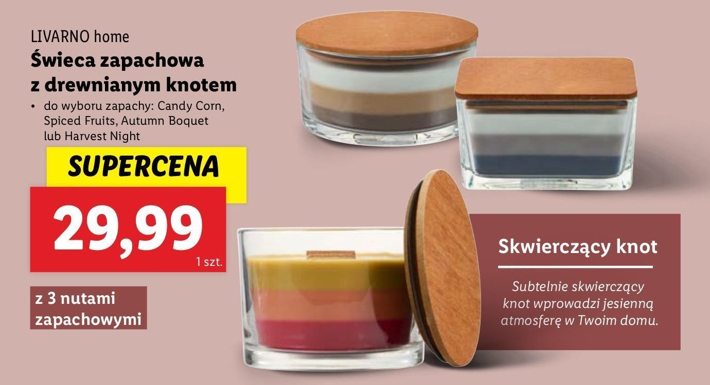 Świeca w szkle z drewnianym knotem autumn bouquet LIVARNO HOME promocja