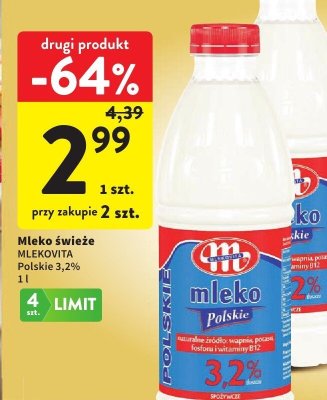 Mleko świeże MLEKOVITA Polskie 3,2% promocja w Intermarche