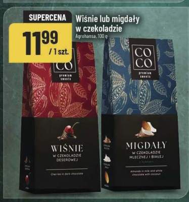 Wiśnie lub migdały w czekoladzie Agrohanska promocja w POLOmarket
