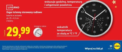 Zegar ścienny sterowany radiowo promocja w Lidl