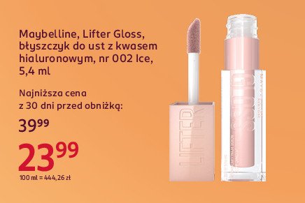 Błyszczyk do ust 002 ice Maybelline lifter gloss promocja w Rossmann