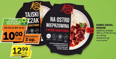Danie graal mięsne na ostro wieprzowina z ryżem i warzywami Meal Box promocja w Groszek