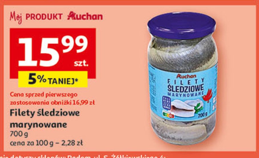 Śledzie marynowane Auchan różnorodne (logo czerwone) promocja w Auchan