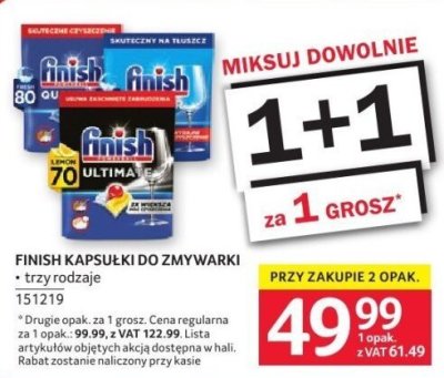 Kapsułki do zmywarek Finish 1+1 promocja w Selgros