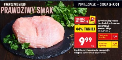 Szynka wieprzowa bez kości pakowana próżniowo promocja w Biedronka