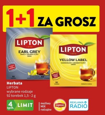Herbata Lipton wybrane rodzaje 92 torebki 1,5 - 2 g promocja w Intermarche