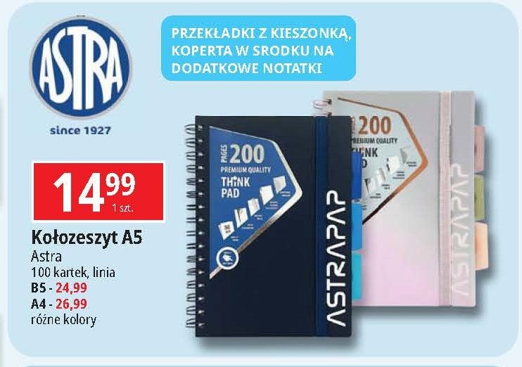 Kołozeszyt a4/100 k kratka Astra promocja