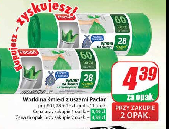 Worki na śmieci z uszami 60l Paclan promocja