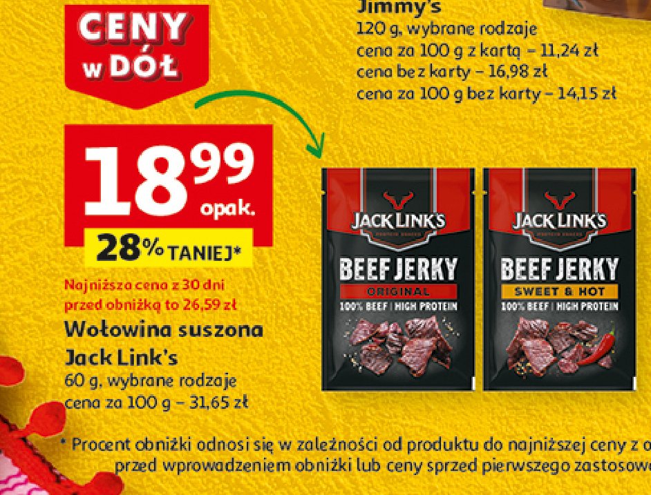 Suszona przekąska beef jerky sweet&hot JACK LINK'S promocja w Auchan