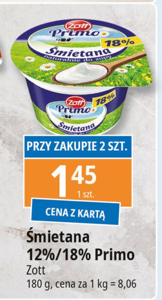 Śmietana 18 % Zott primo promocja w Leclerc