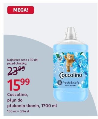 Płyn do płukania tkanin Coccolino, Fresh & Soft, 1700 ml promocja w Rossmann