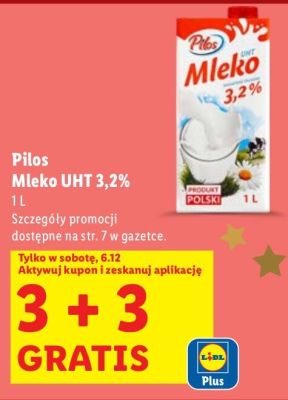 Mleko Pilos Mleko UHT 3,2% promocja w Lidl