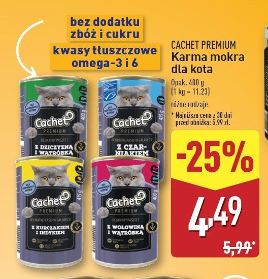 Karma dla kota dziczyzna i wątróbka Cachet promocja w Aldi