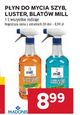 Płyn do mycia szyb luster MILL promocja