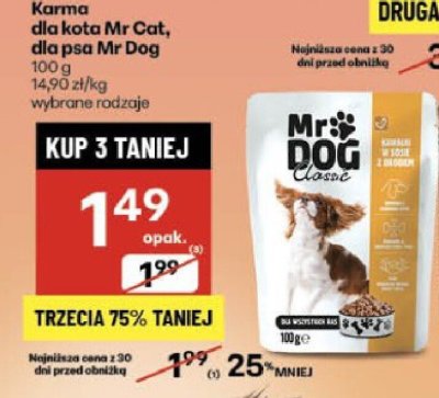 Karma dla kota Mr Cat, dla psa Mr Dog wybrane rodzaje promocja w Delikatesy Centrum