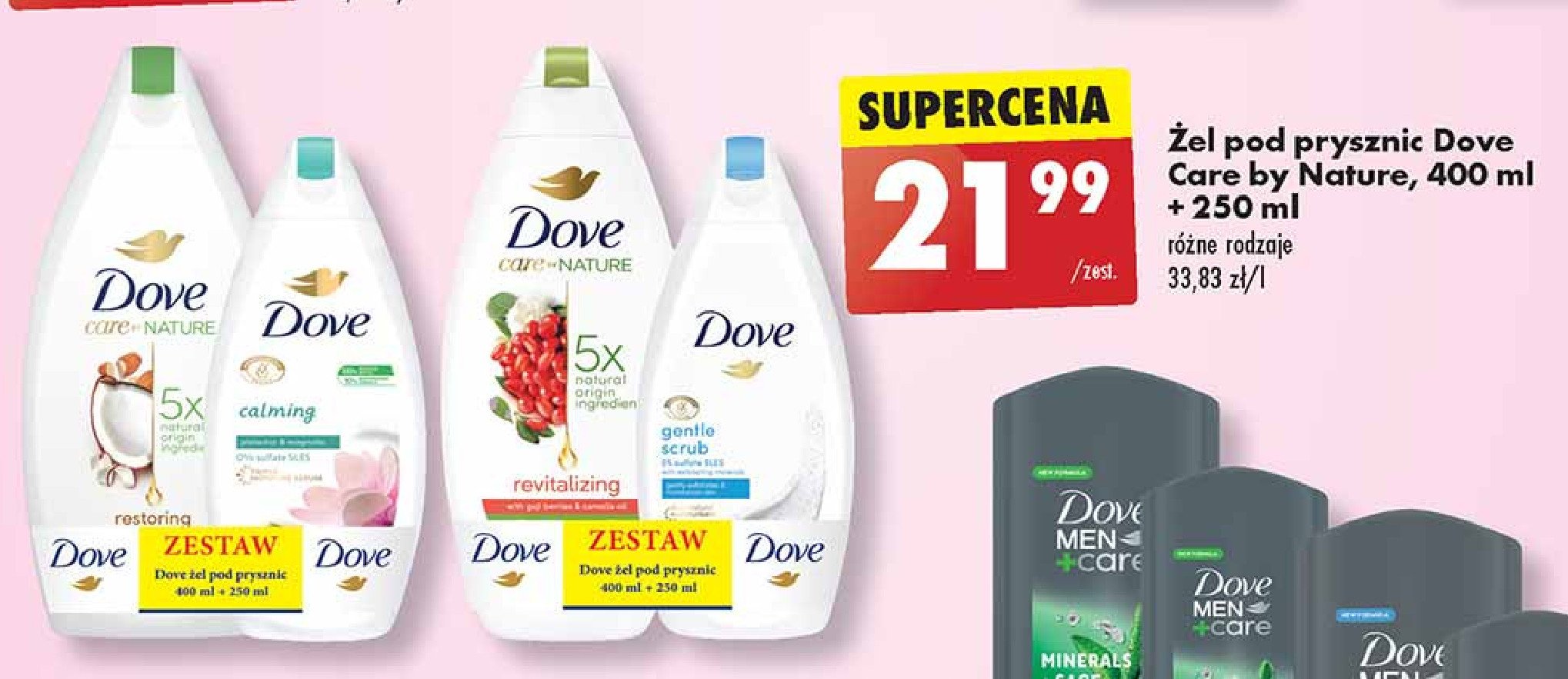 Żel pod prysznic revitalizing + żel pod prysznic gentle scrub Dove zestaw promocja