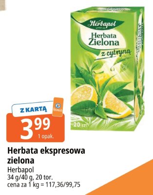 Herbata ekspresowa zielona Herbapol z cytryną promocja w Leclerc