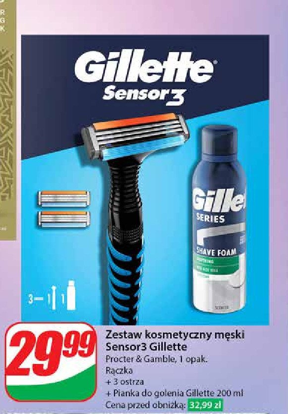 Zestaw w pudełku sensor3: maszynka + pianka do golenia 200 ml + 3 wkłady Gillette zestaw promocja w Dino