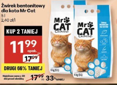 Żwirek bentonitowy dla kota Mr Cat promocja w Delikatesy Centrum